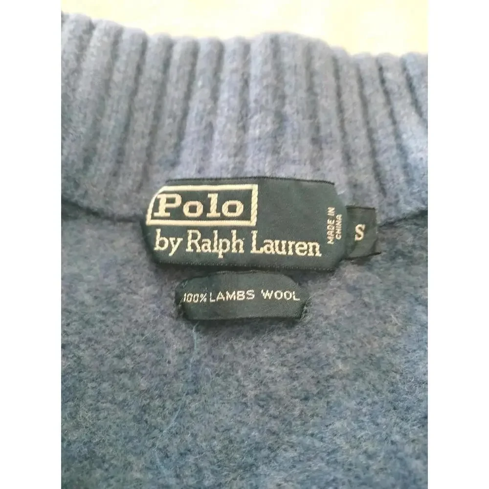 Polo Ralph Lauren Full Zip Lambswool Sweater Blue Mens Small‎ Two-Way Zipper